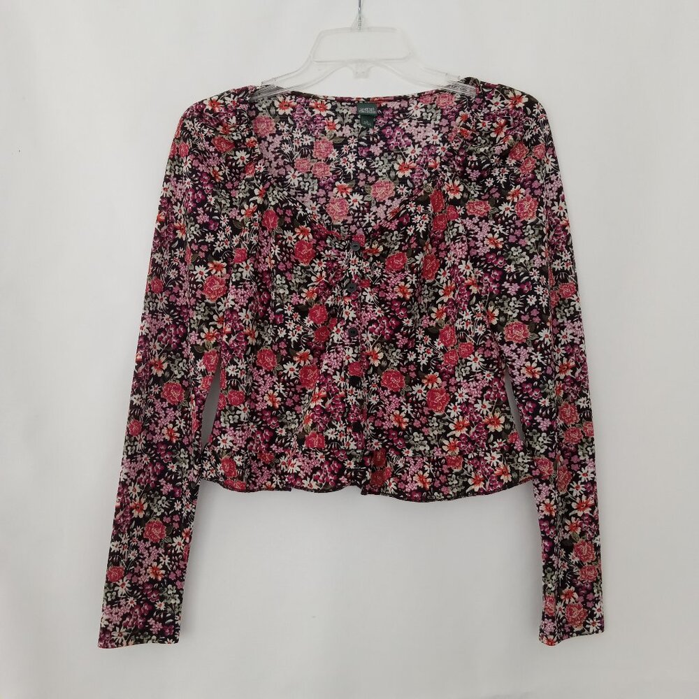 WILD FABLE Floral Pattern Red/Black Long Sleeve Crop Top Women's Size Small
